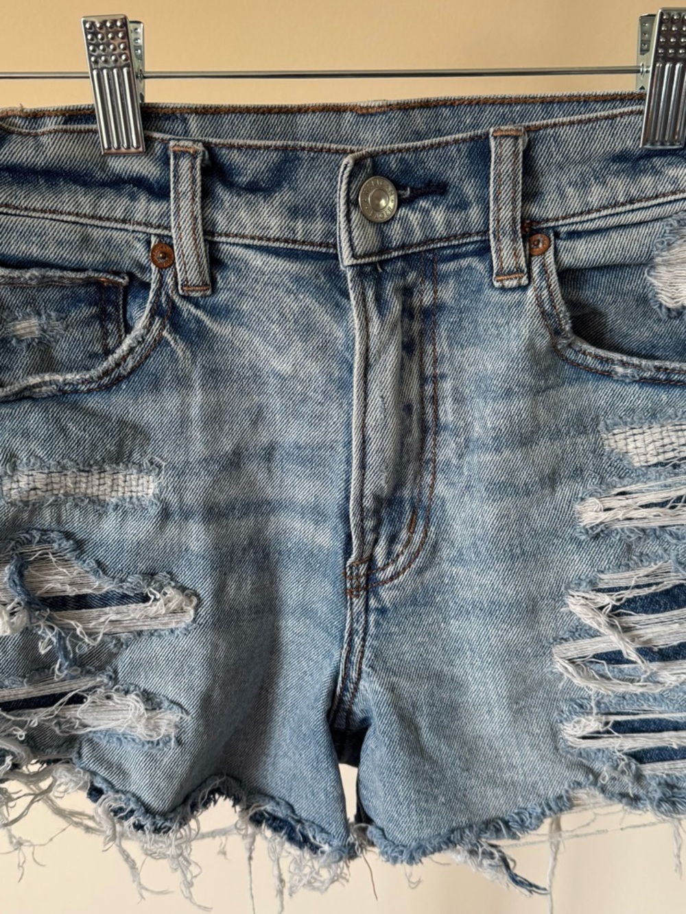 American Eagle Outfitters Light Blue Distressed Denim Shorts